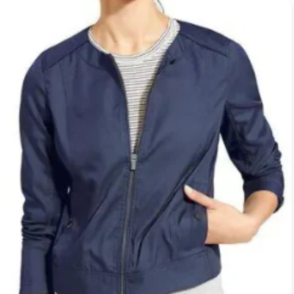 ATHLETA Womens Left Bank Bomber Jacket Navy SIZE M